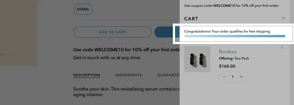 Broadcast's Free shipping message
