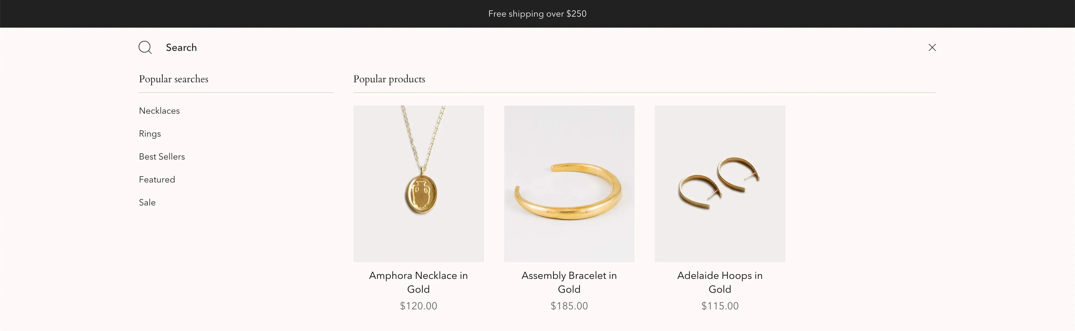 Broadcast displays Popular searches and Popular products when customers first open the Search modal