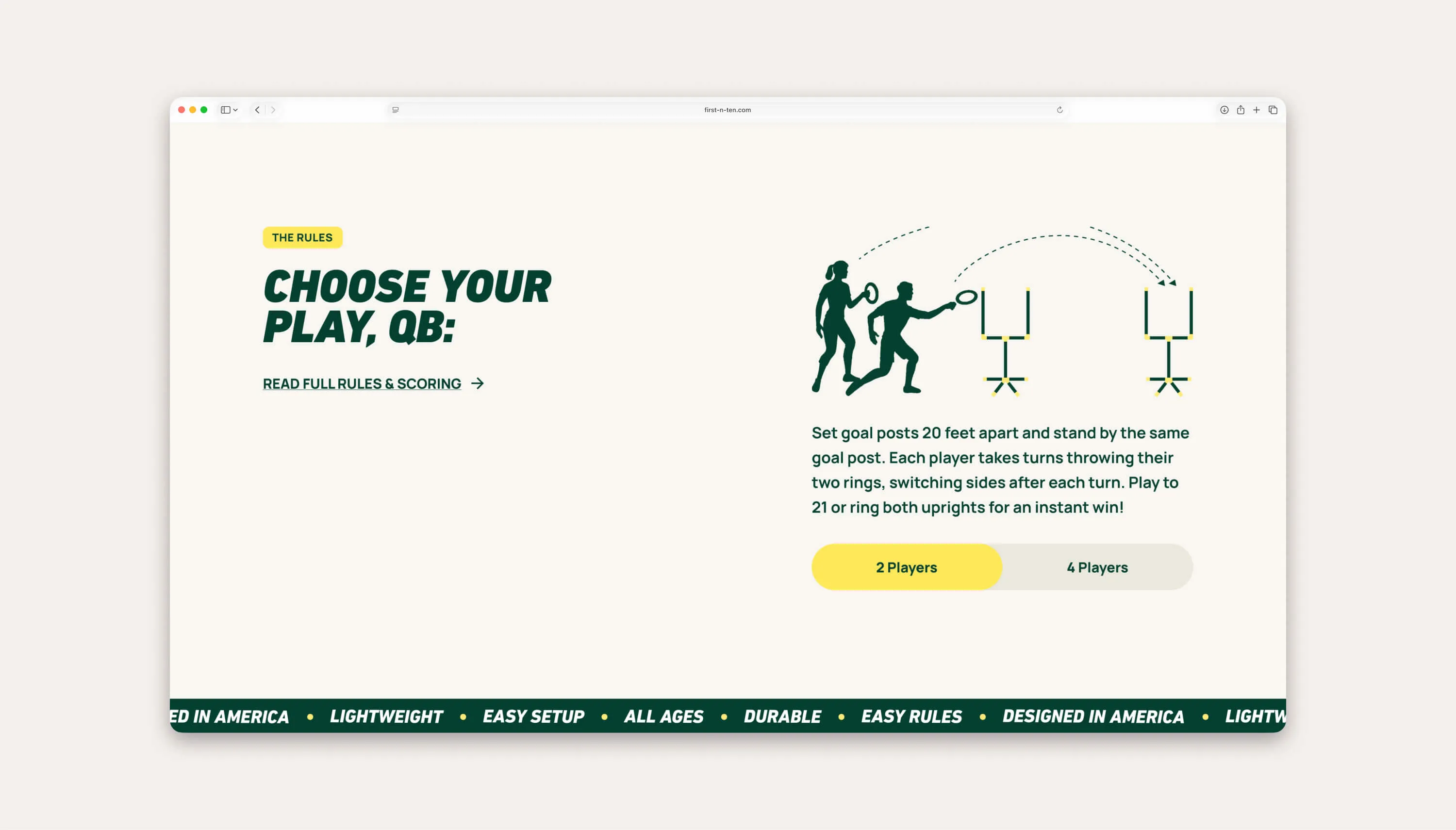 Interactive game rules section allowing the user to toggle between two game styles.