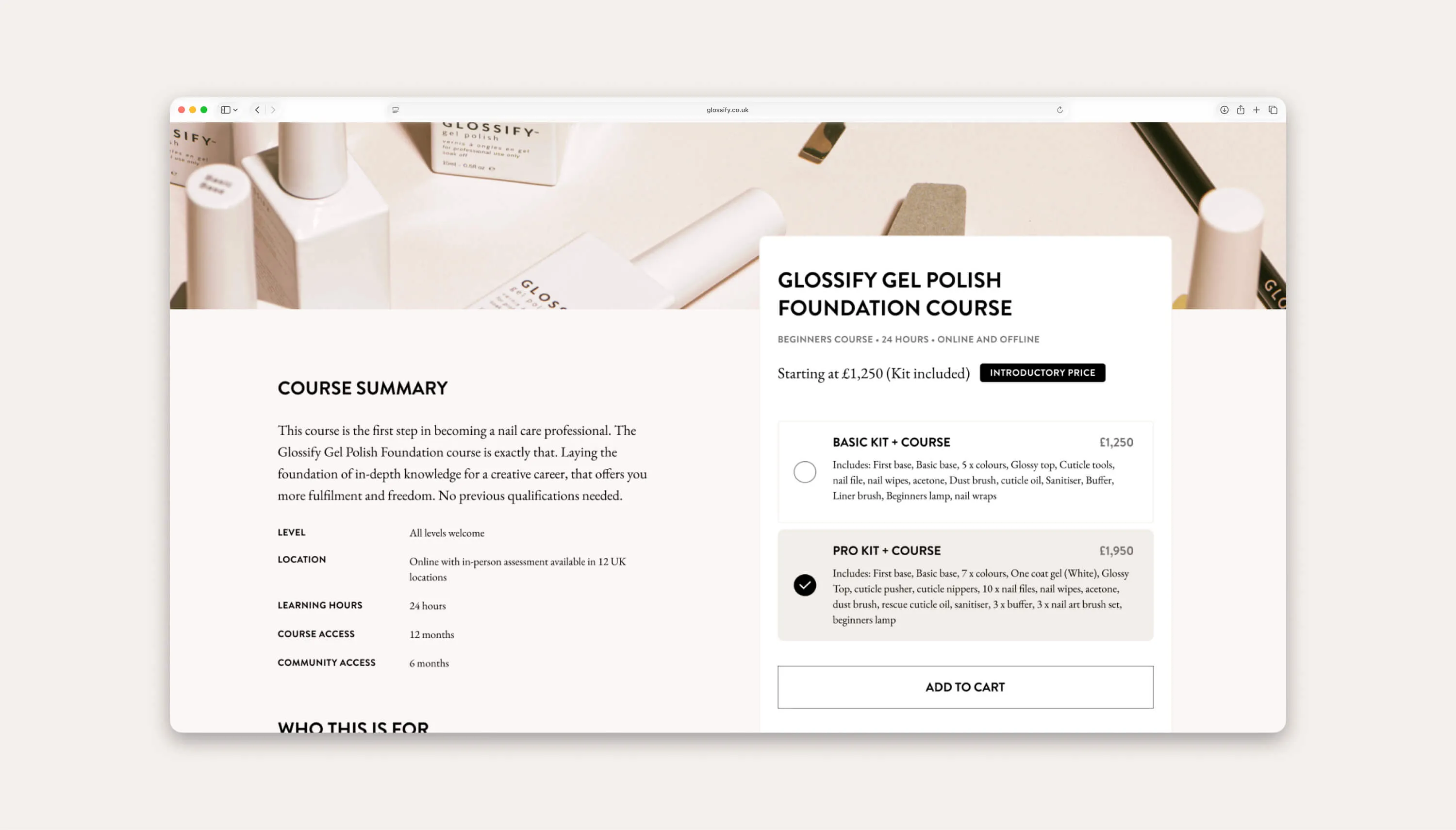 Custom product page layout.