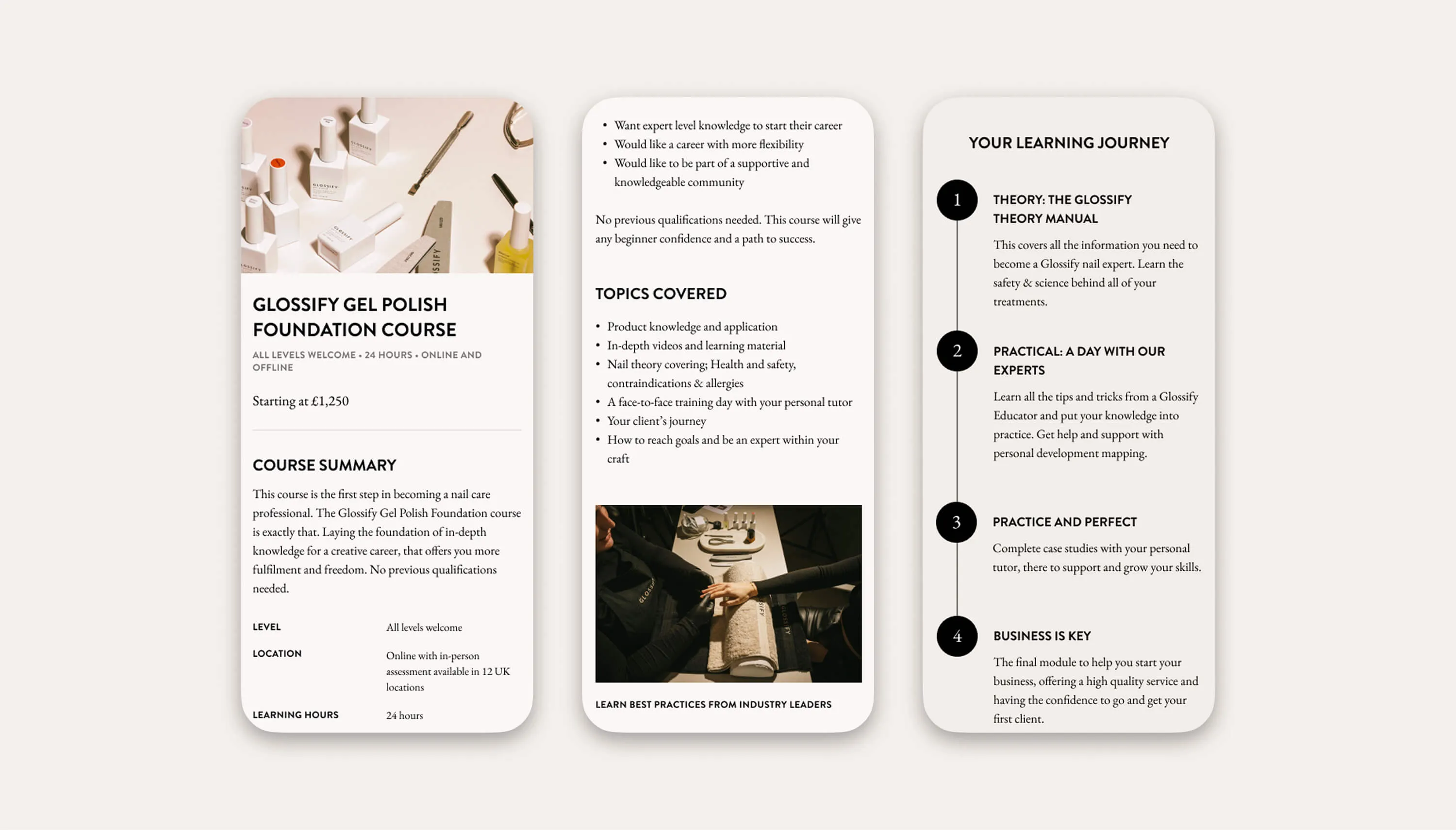 Mobile mock-ups of Glossify Education product page.