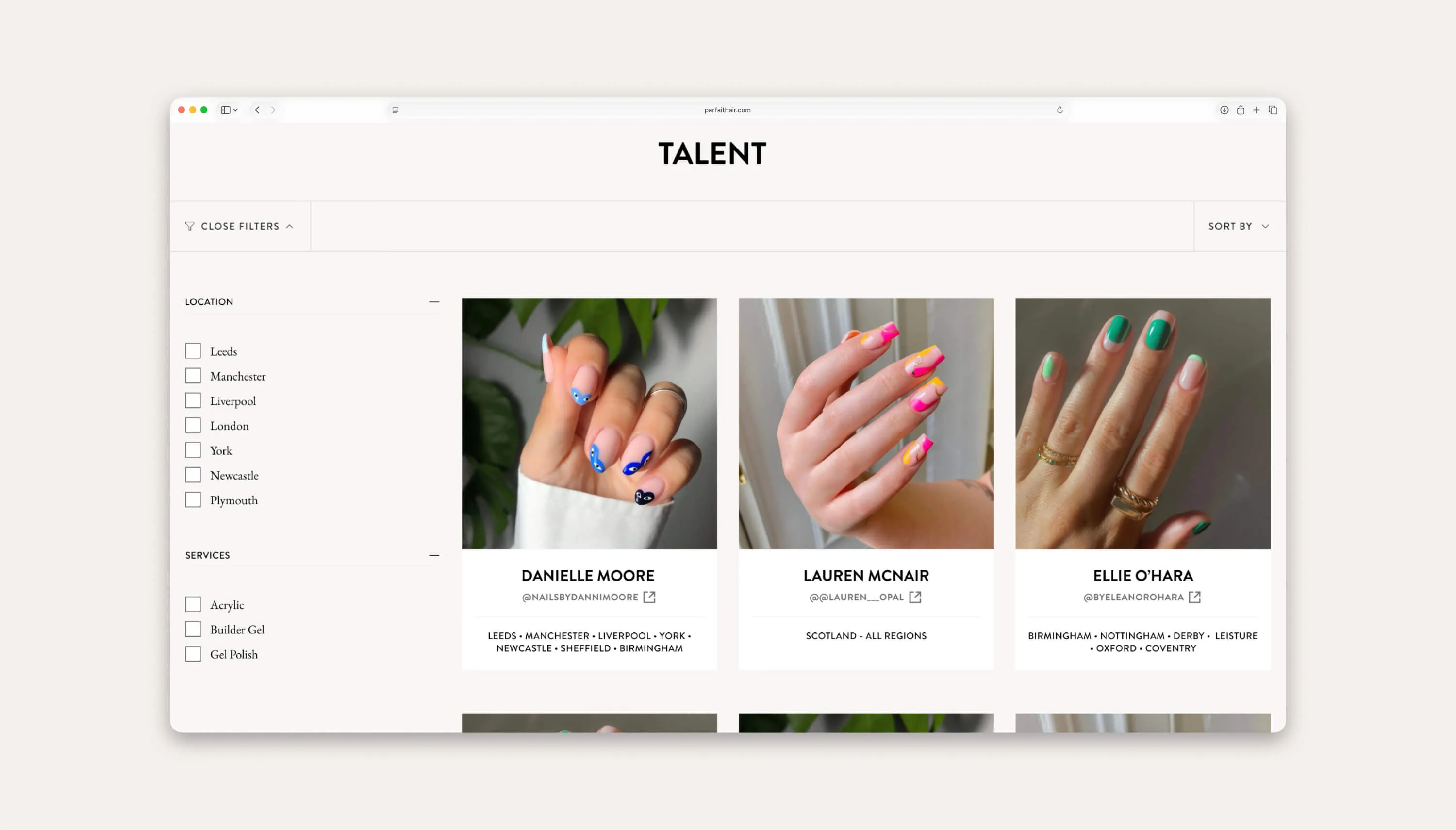 Custom talent directory mock-up.