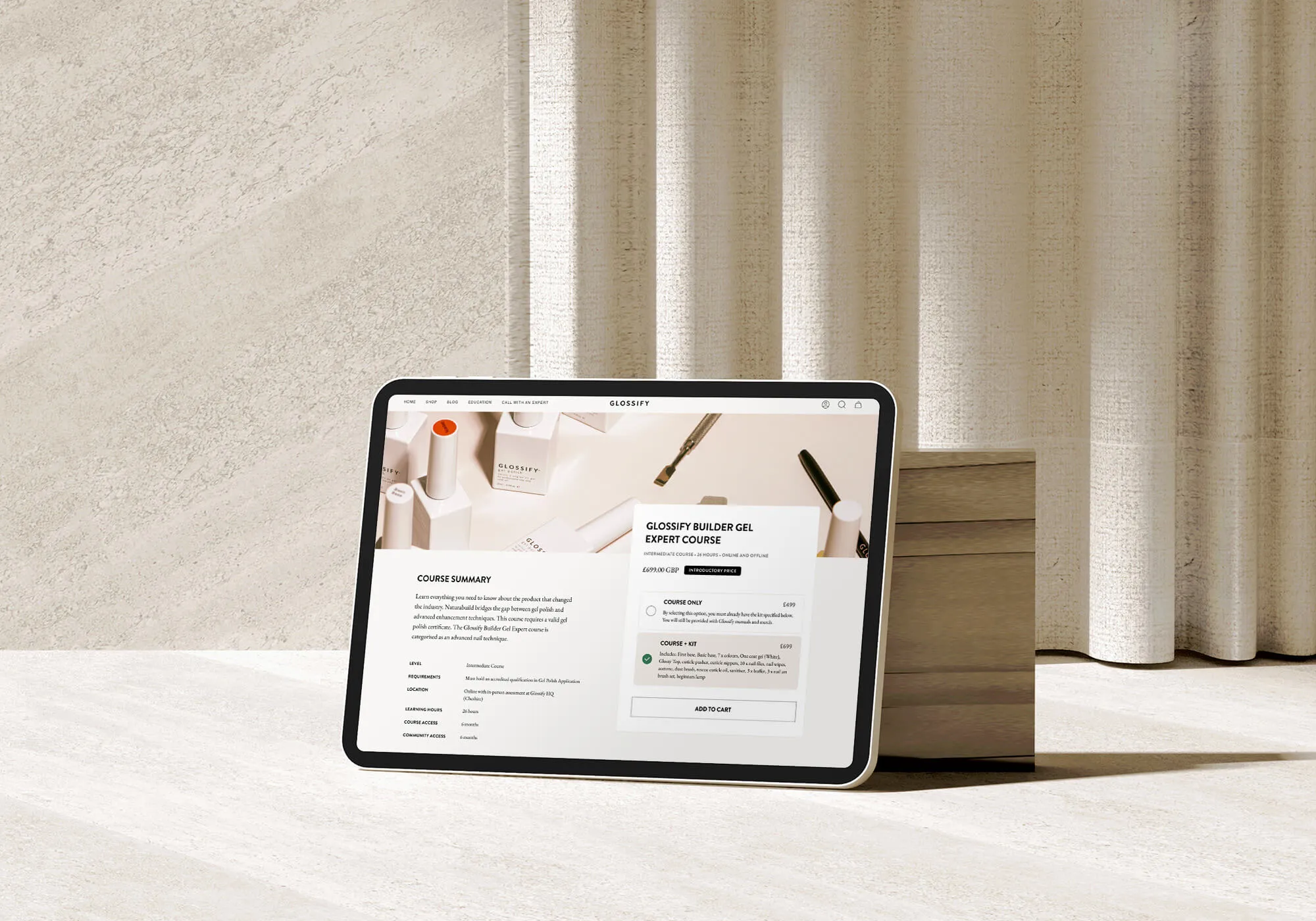 Mock-up of Glossify work on an iPad.