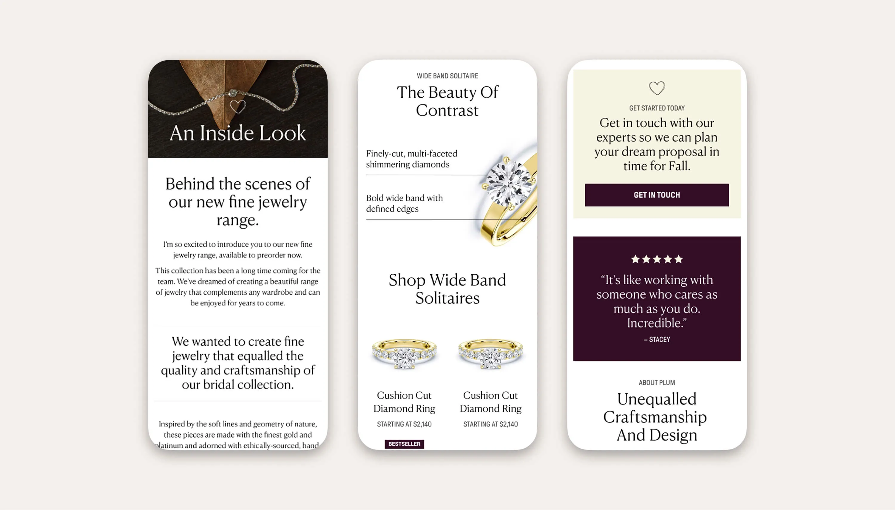 Mock-ups of campaign email templates on Klaviyo.