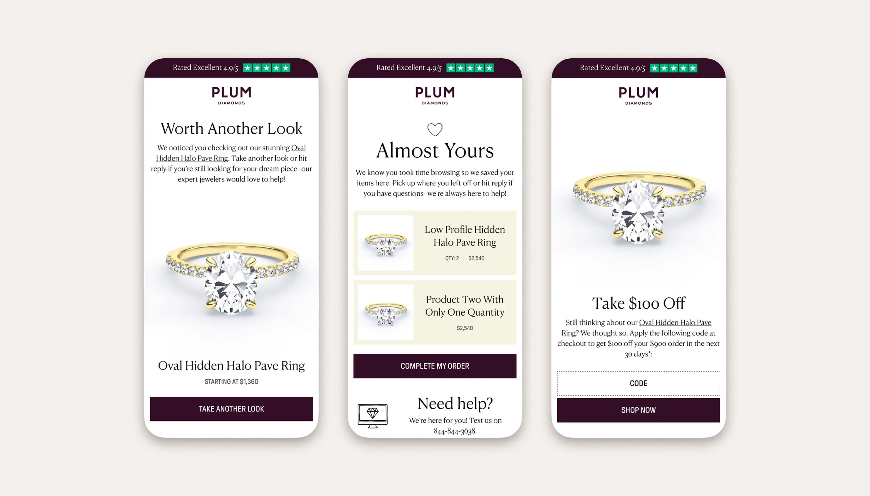 Mock-ups of abandonment and post-purchase email templates on Klaviyo.