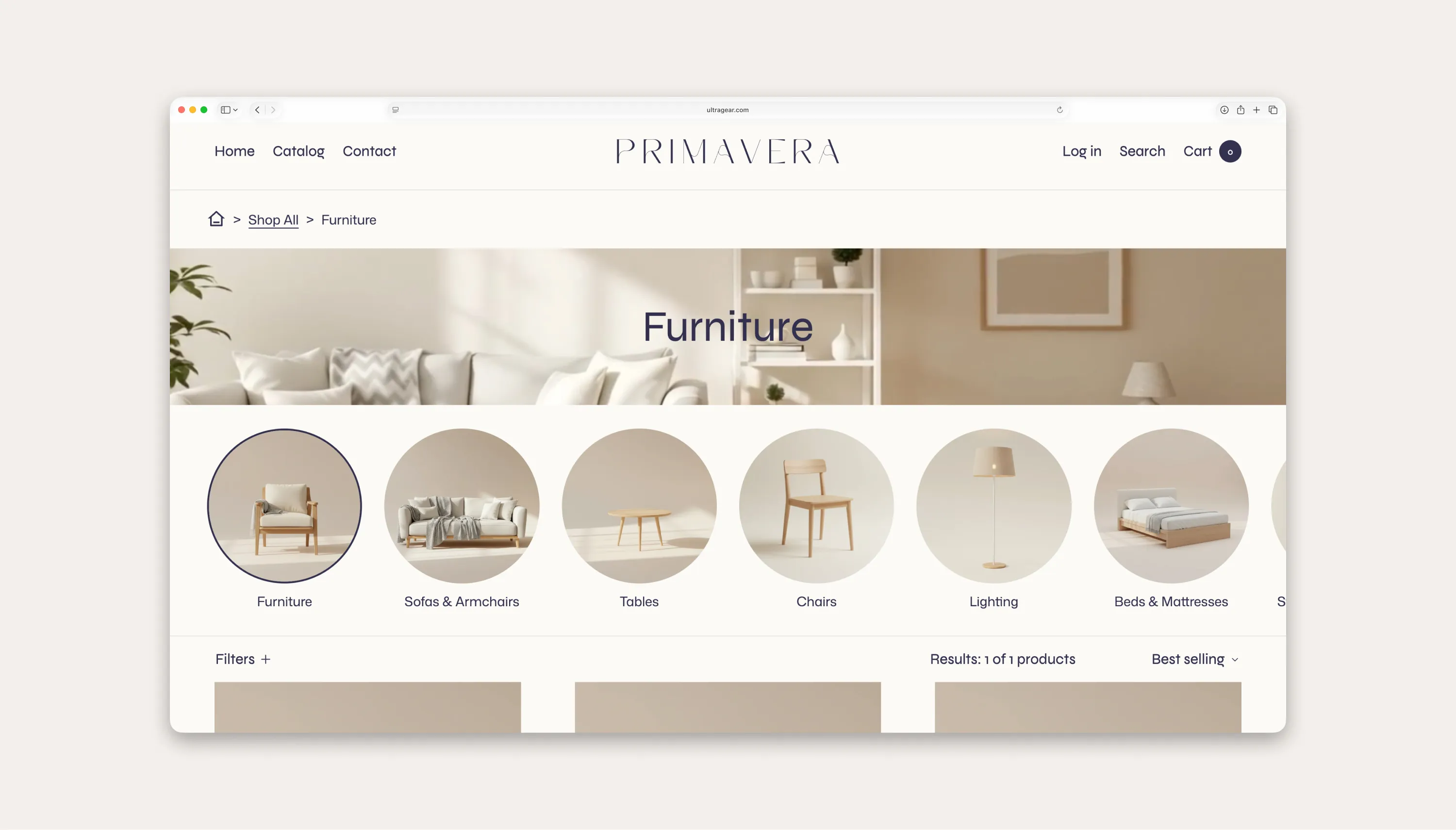 Subcollections on a luxury furniture store in the circle style using the Ultra Categories & Breadcrumbs app.