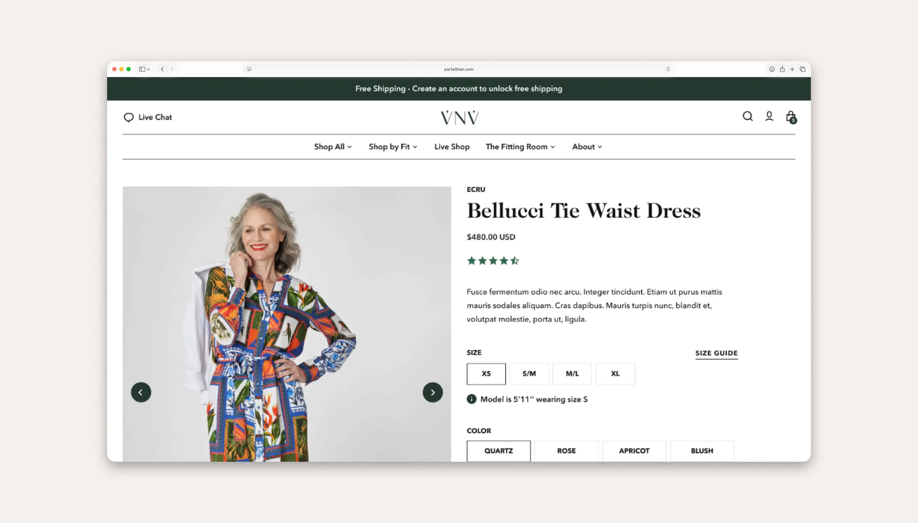 Product page mock-up.